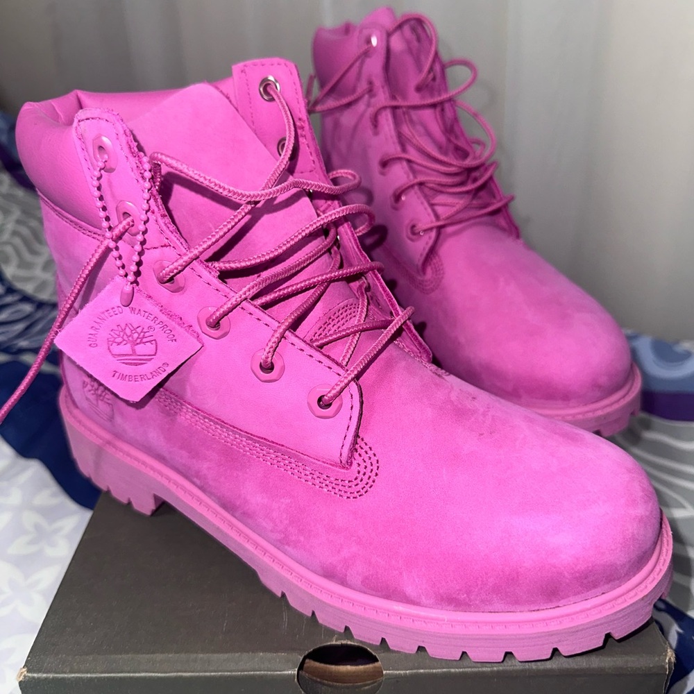Timberland Pink Combat Boots with Padded Collar